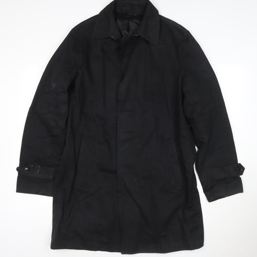 GAP Men Black M Long Trench Coat Cotton Lined Hidden Button