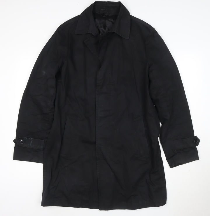 GAP Men Black M Long Trench Coat Cotton Lined Hidden Button