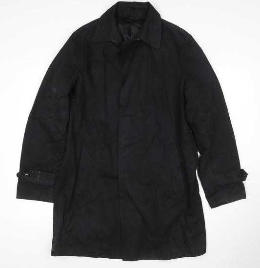 GAP Men Black M Long Trench Coat Cotton Lined Hidden Button