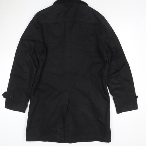 GAP Men Black M Long Trench Coat Cotton Lined Hidden Button