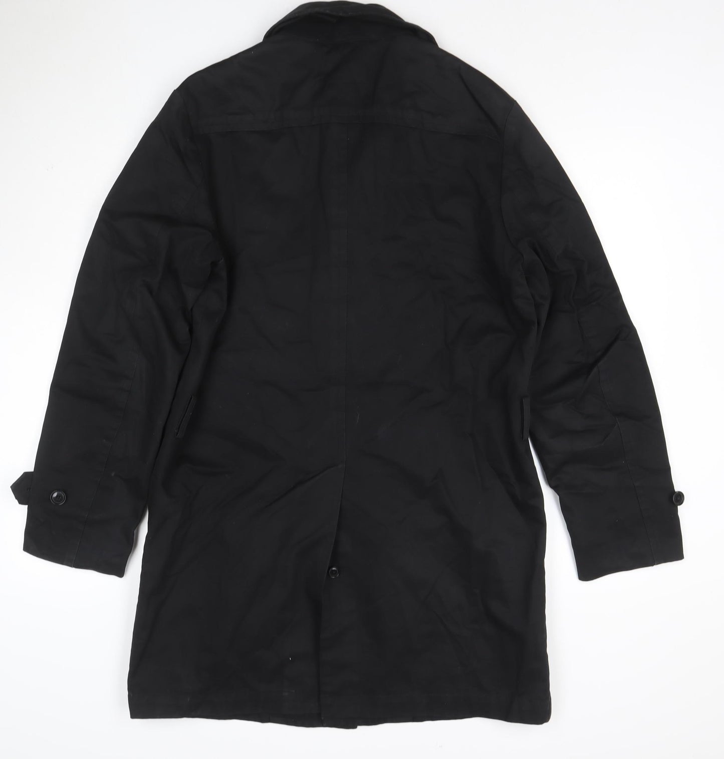 GAP Men Black M Long Trench Coat Cotton Lined Hidden Button