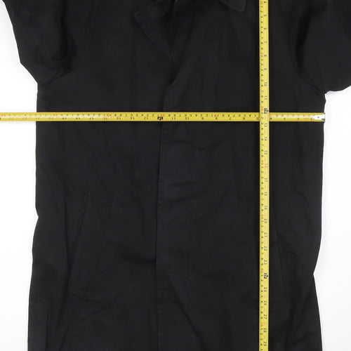 GAP Men Black M Long Trench Coat Cotton Lined Hidden Button