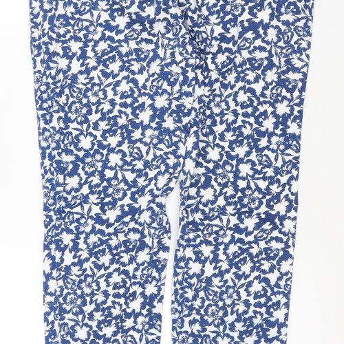 Warehouse Women’s Blue Floral Cropped Skinny Trousers UK 12 Stretch
