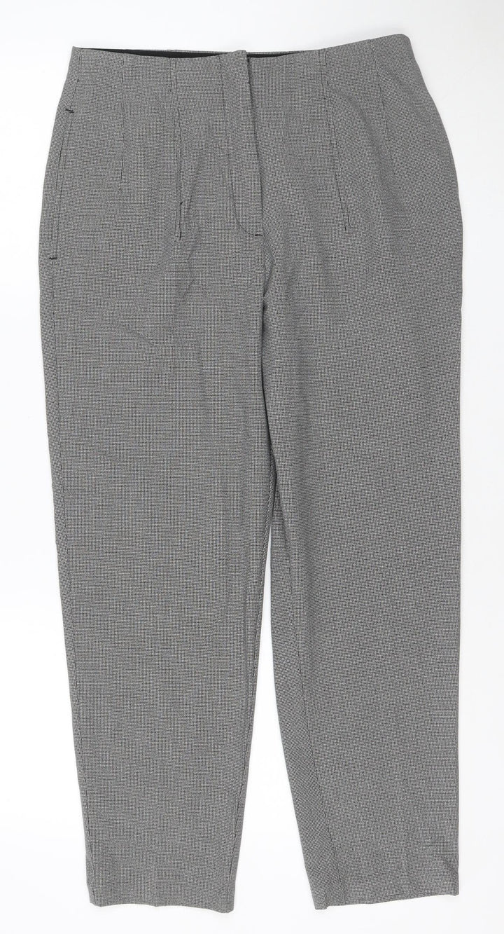 Marks & Spencer Women Grey Check Trousers UK 12 Regular Stretch Workwear