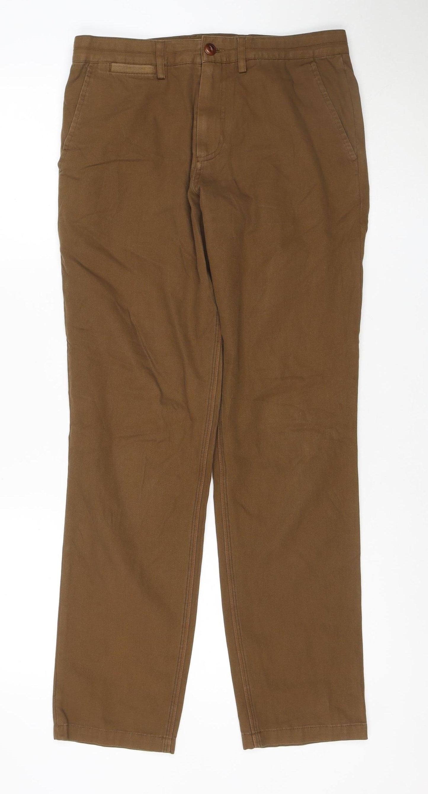 Fred Perry Men’s Brown 30R Cotton Chino Straight Trousers