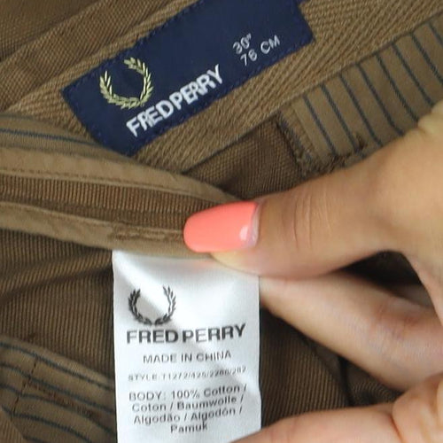 Fred Perry Men’s Brown 30R Cotton Chino Straight Trousers
