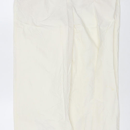 Zara Women Ivory M Wide Leg Mid Rise Cotton Drawstring Trousers