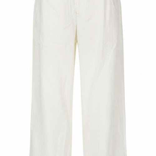 Zara Women Ivory M Wide Leg Mid Rise Cotton Drawstring Trousers