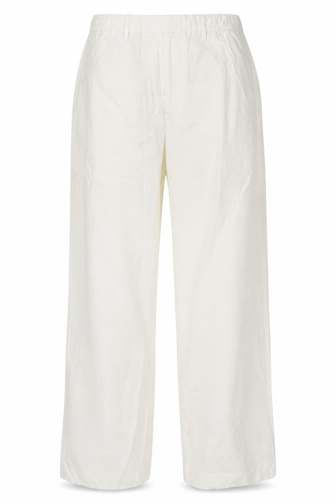Zara Women Ivory M Wide Leg Mid Rise Cotton Drawstring Trousers