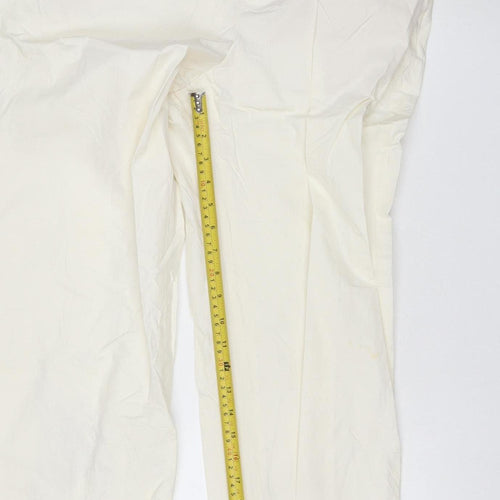 Zara Women Ivory M Wide Leg Mid Rise Cotton Drawstring Trousers