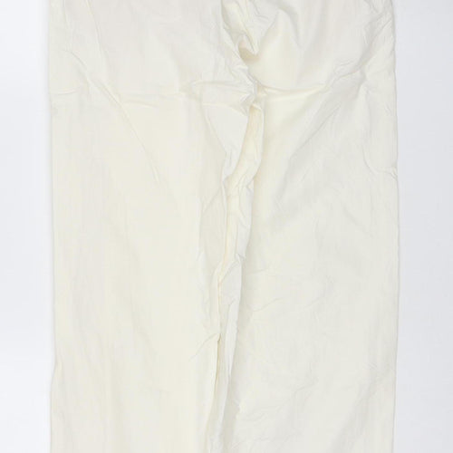 Zara Women Ivory M Wide Leg Mid Rise Cotton Drawstring Trousers