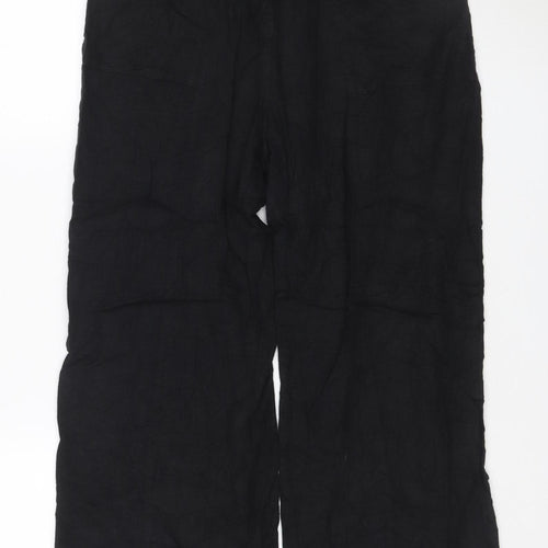 Next Women Black Linen Cargo Trousers Petite UK 12 Straight Leg