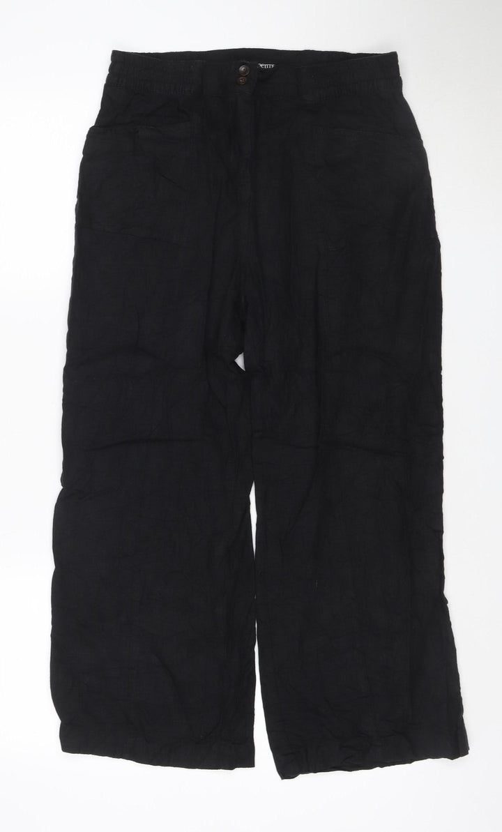 Next Women Black Linen Cargo Trousers Petite UK 12 Straight Leg