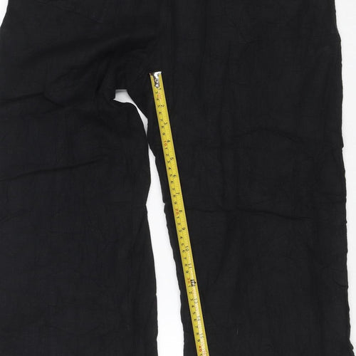 Next Women Black Linen Cargo Trousers Petite UK 12 Straight Leg