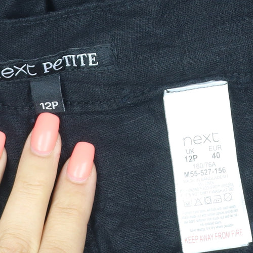 Next Women Black Linen Cargo Trousers Petite UK 12 Straight Leg