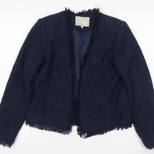 Finn Wright Manson Women Blue Size 12 Bouclé Fringe Blazer Jacket