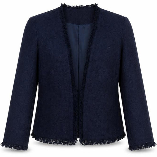 Finn Wright Manson Women Blue Size 12 Bouclé Fringe Blazer Jacket