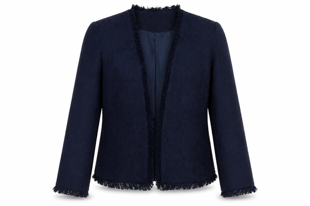 Finn Wright Manson Women Blue Size 12 Bouclé Fringe Blazer Jacket