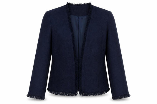 Finn Wright Manson Women Blue Size 12 Bouclé Fringe Blazer Jacket