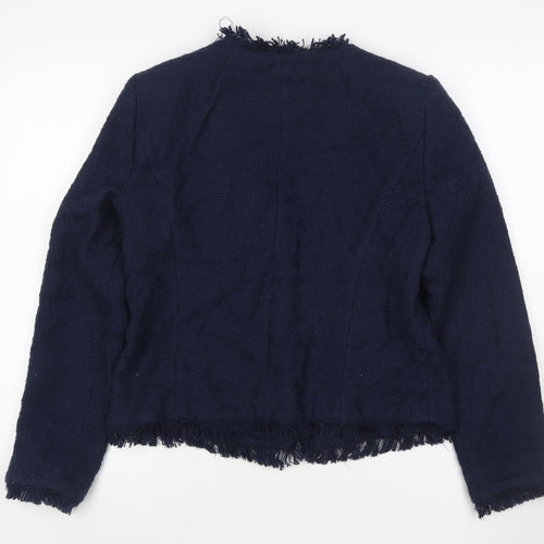 Finn Wright Manson Women Blue Size 12 Bouclé Fringe Blazer Jacket