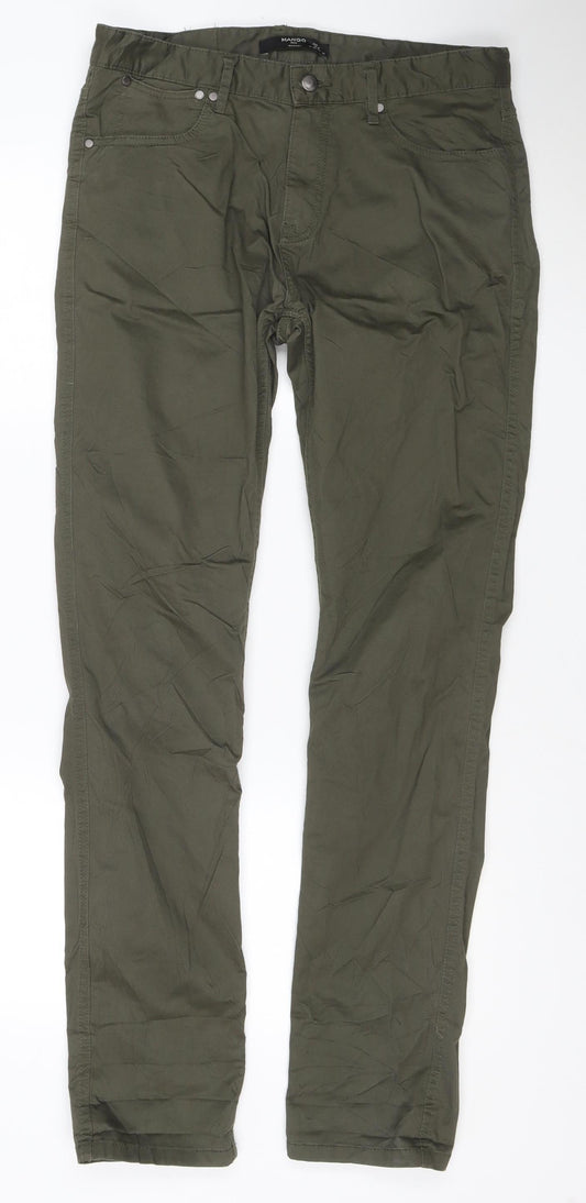 Mango Man Green 32in Regular Straight Stretch Cotton Trousers