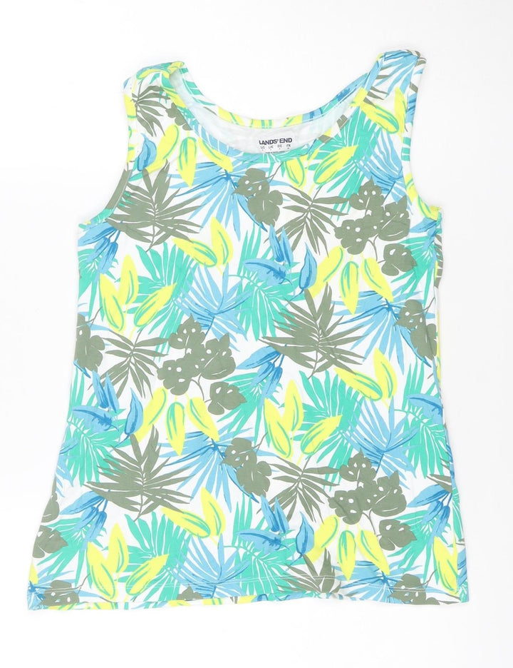 Lands' End Women Multicoloured S One Shoulder Tropical Cotton T-Shirt