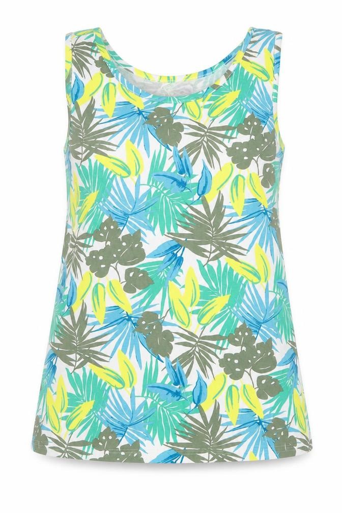 Lands' End Women Multicoloured S One Shoulder Tropical Cotton T-Shirt
