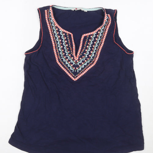 Bella Women’s Navy UK 12 Embroidered Bohemian Sleeveless Tank Top