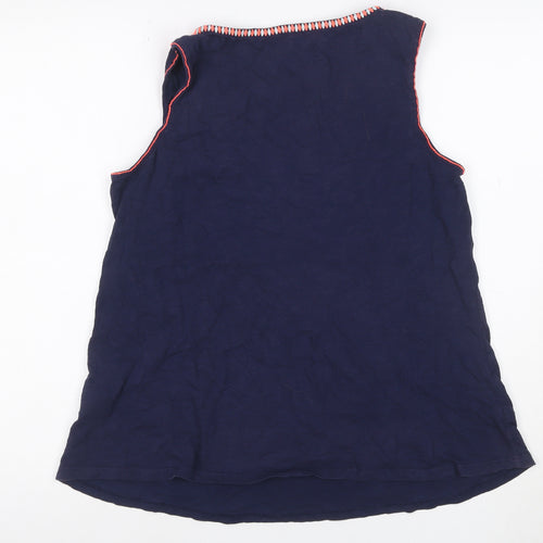 Bella Women’s Navy UK 12 Embroidered Bohemian Sleeveless Tank Top