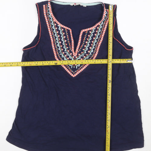 Bella Women’s Navy UK 12 Embroidered Bohemian Sleeveless Tank Top