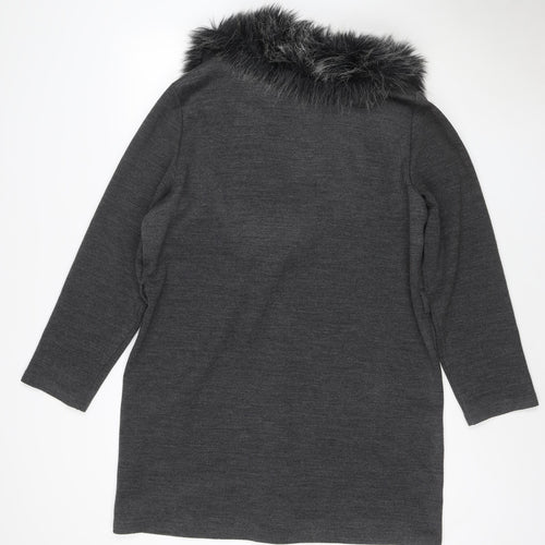 TU Women's Grey UK 18 Faux Fur Trim Overcoat Button Long Sleeve