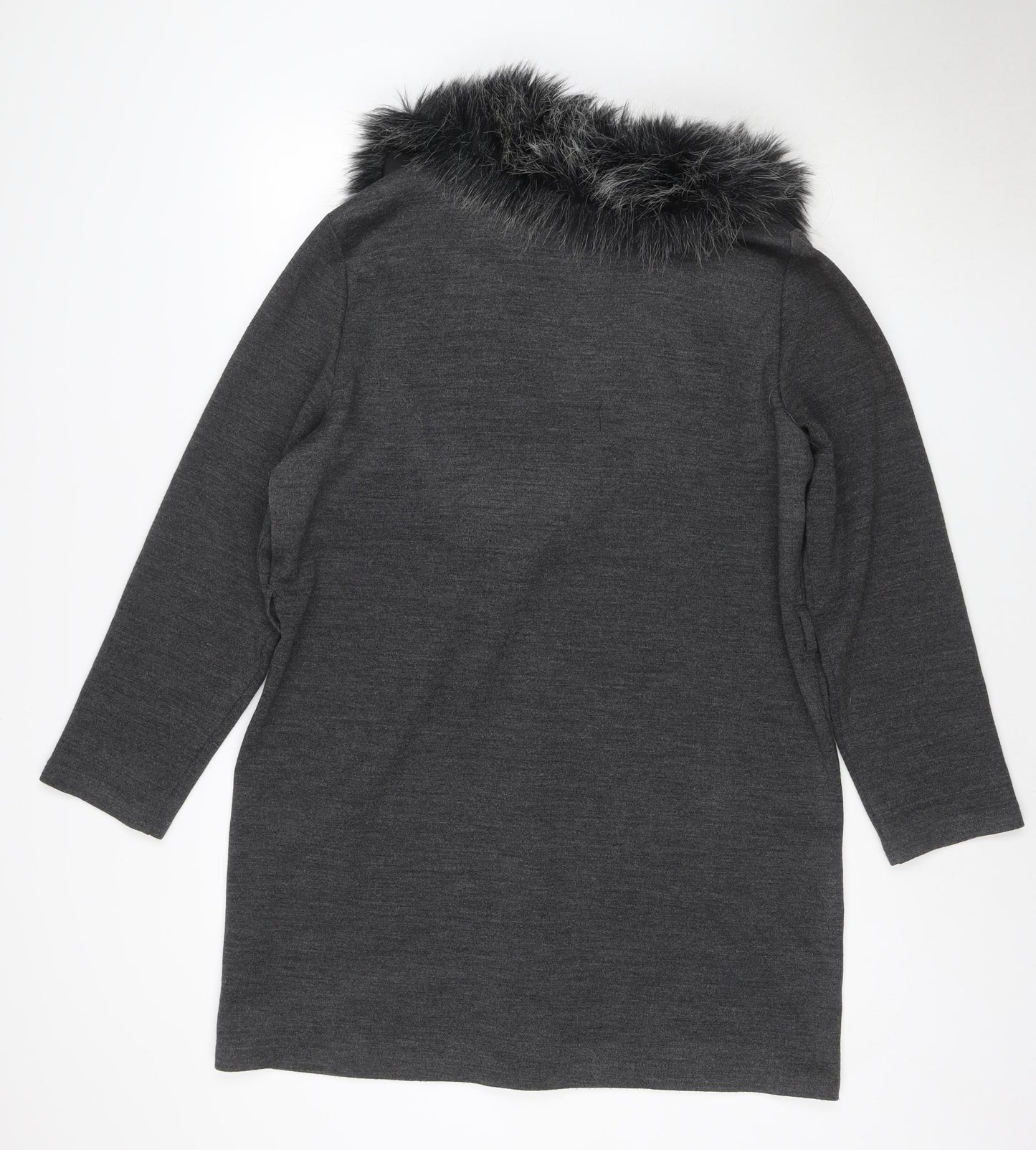 TU Women's Grey UK 18 Faux Fur Trim Overcoat Button Long Sleeve