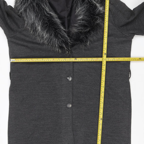 TU Women's Grey UK 18 Faux Fur Trim Overcoat Button Long Sleeve