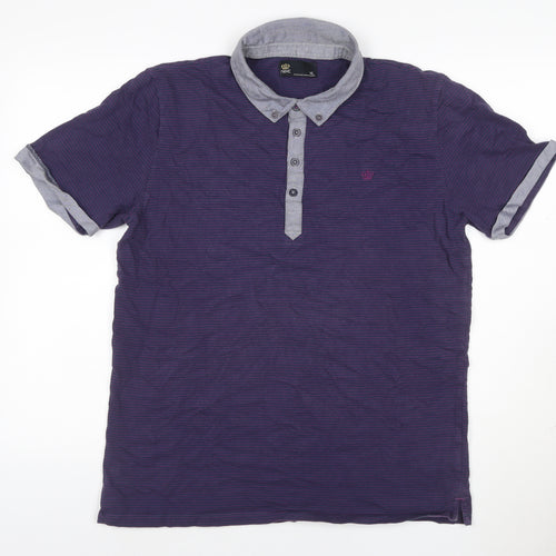 Next Men’s Blue Pink Striped XL Button-Down Collar Polo Shirt