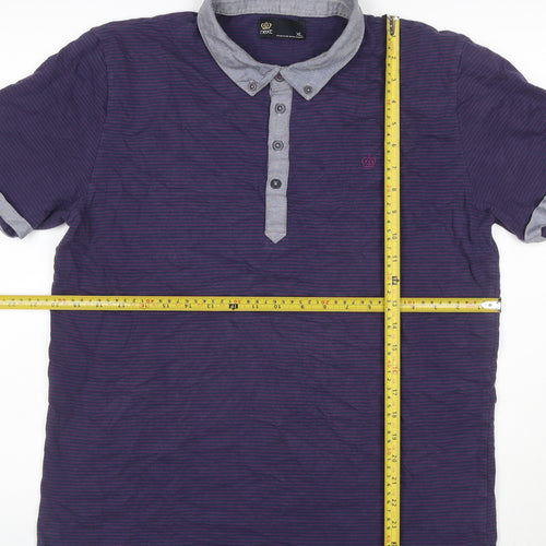 Next Men’s Blue Pink Striped XL Button-Down Collar Polo Shirt