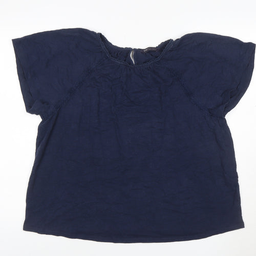 Marks & Spencer Women Blue UK 16 Cotton Crochet Cap Sleeve Blouse