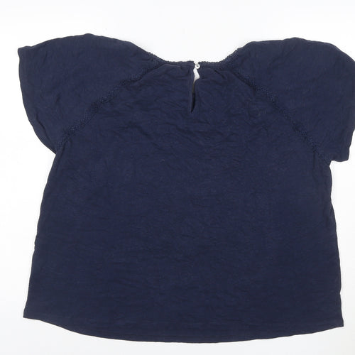 Marks & Spencer Women Blue UK 16 Cotton Crochet Cap Sleeve Blouse