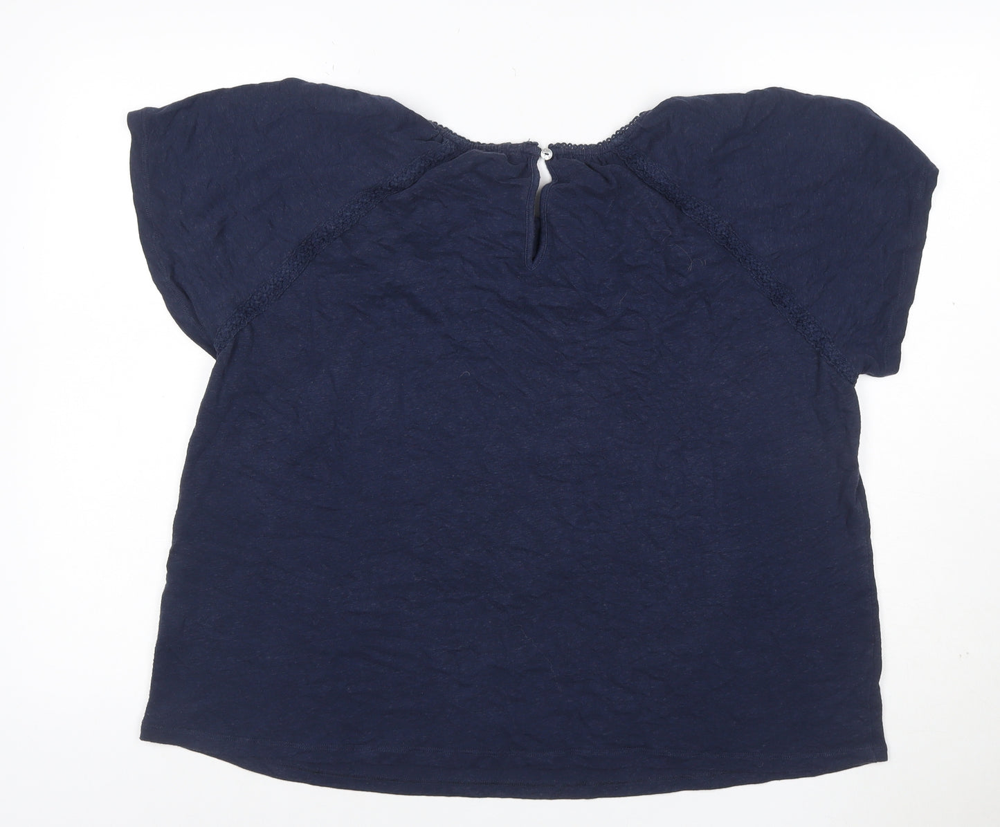 Marks & Spencer Women Blue UK 16 Cotton Crochet Cap Sleeve Blouse