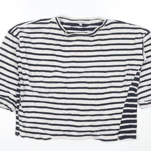 Jigsaw Women Blue White Striped Jersey T-Shirt M 3/4 Sleeve
