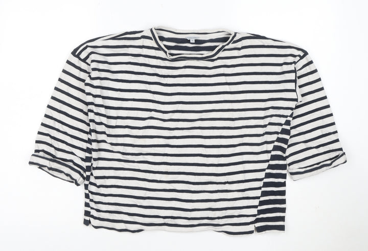 Jigsaw Women Blue White Striped Jersey T-Shirt M 3/4 Sleeve