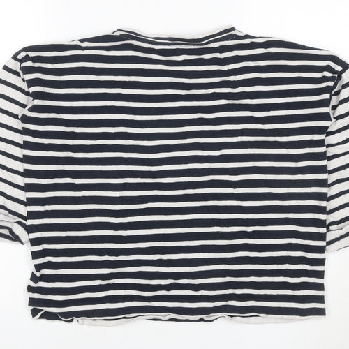 Jigsaw Women Blue White Striped Jersey T-Shirt M 3/4 Sleeve