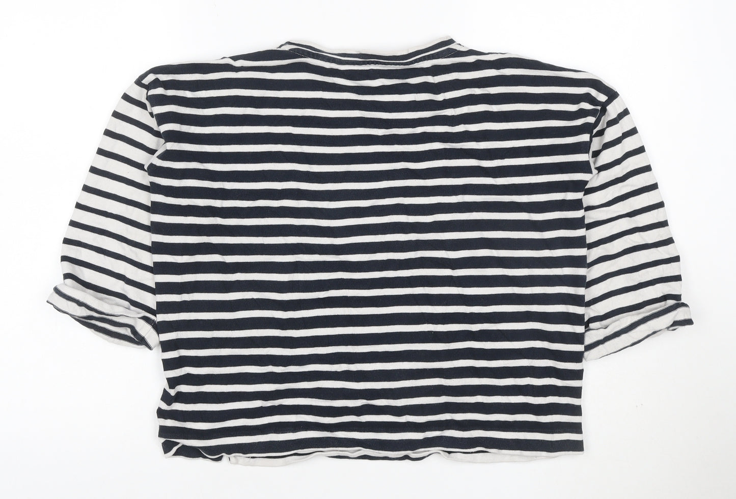 Jigsaw Women Blue White Striped Jersey T-Shirt M 3/4 Sleeve