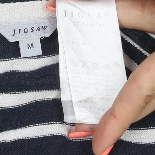Jigsaw Women Blue White Striped Jersey T-Shirt M 3/4 Sleeve