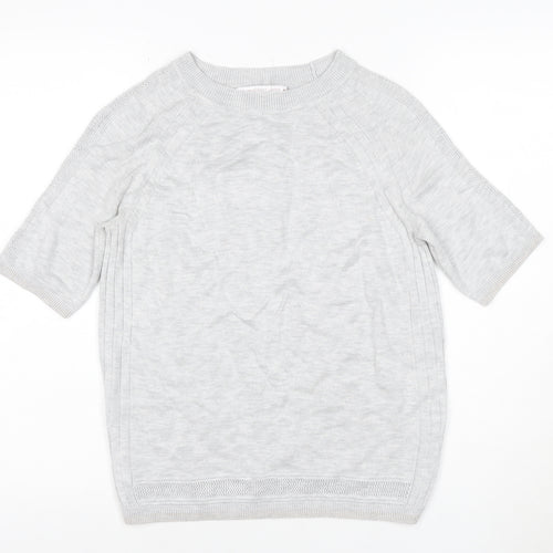 Next Women Grey UK 10 Merino Wool Knit Short Sleeve Crew Neck Jumper