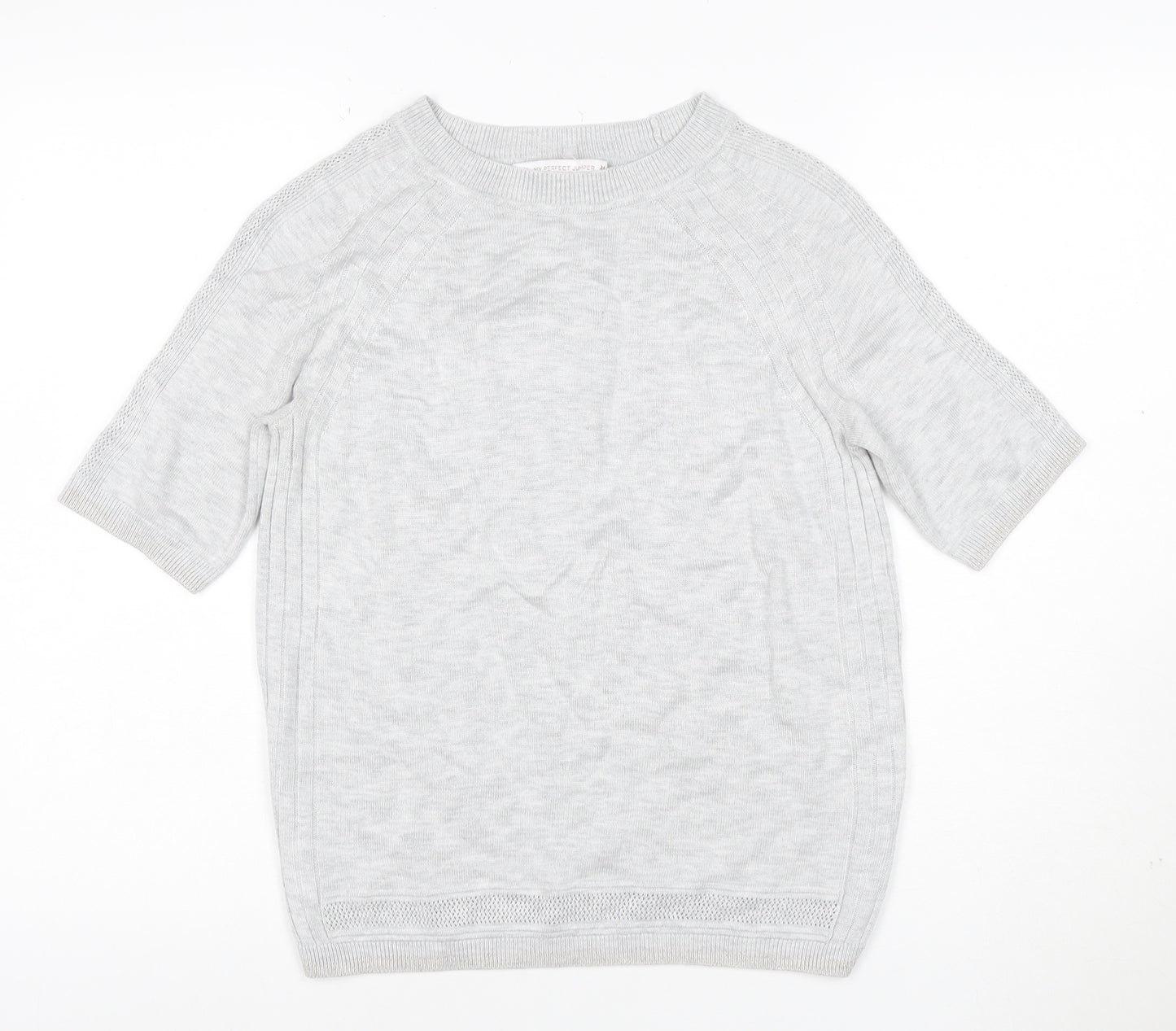 Next Women Grey UK 10 Merino Wool Knit Short Sleeve Crew Neck Jumper