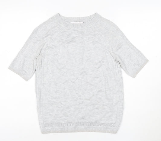 Next Women Grey UK 10 Merino Wool Knit Short Sleeve Crew Neck Jumper