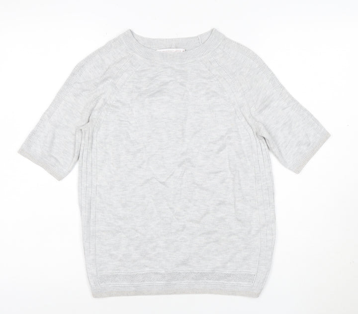 Next Women Grey UK 10 Merino Wool Knit Short Sleeve Crew Neck Jumper