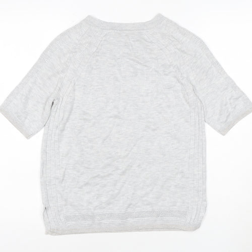 Next Women Grey UK 10 Merino Wool Knit Short Sleeve Crew Neck Jumper
