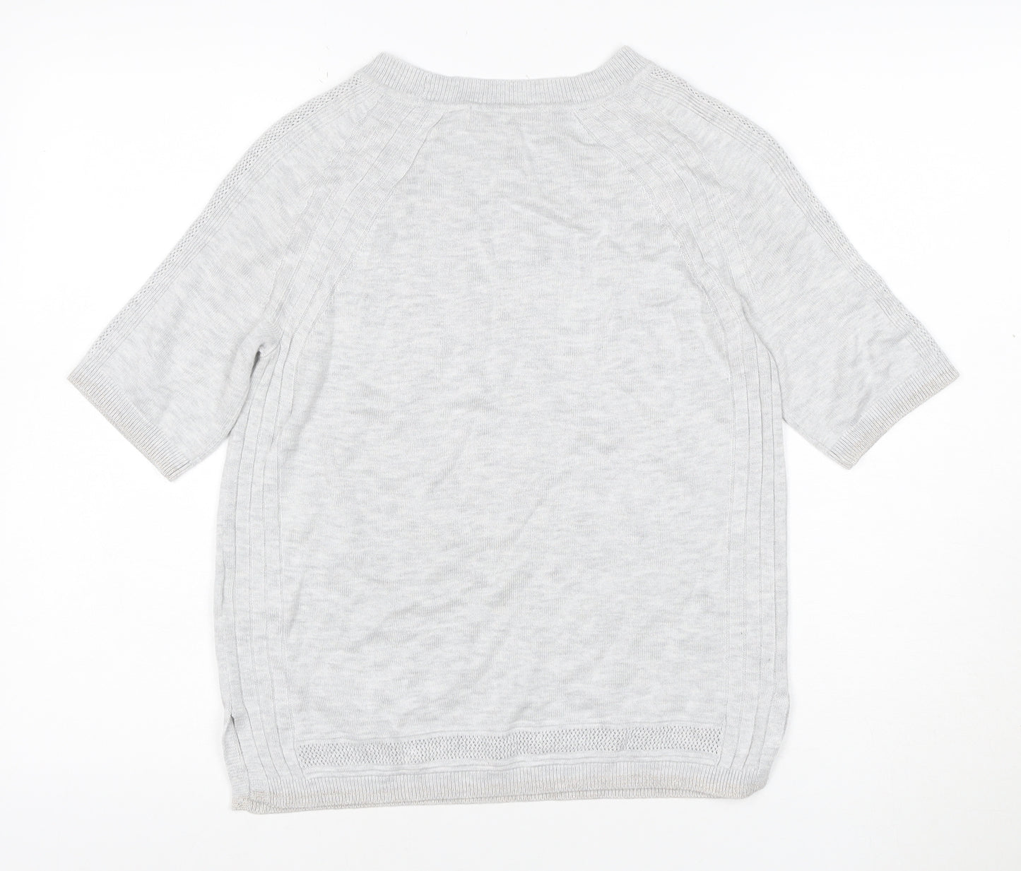 Next Women Grey UK 10 Merino Wool Knit Short Sleeve Crew Neck Jumper