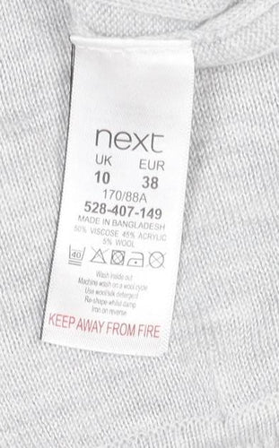 Next Women Grey UK 10 Merino Wool Knit Short Sleeve Crew Neck Jumper